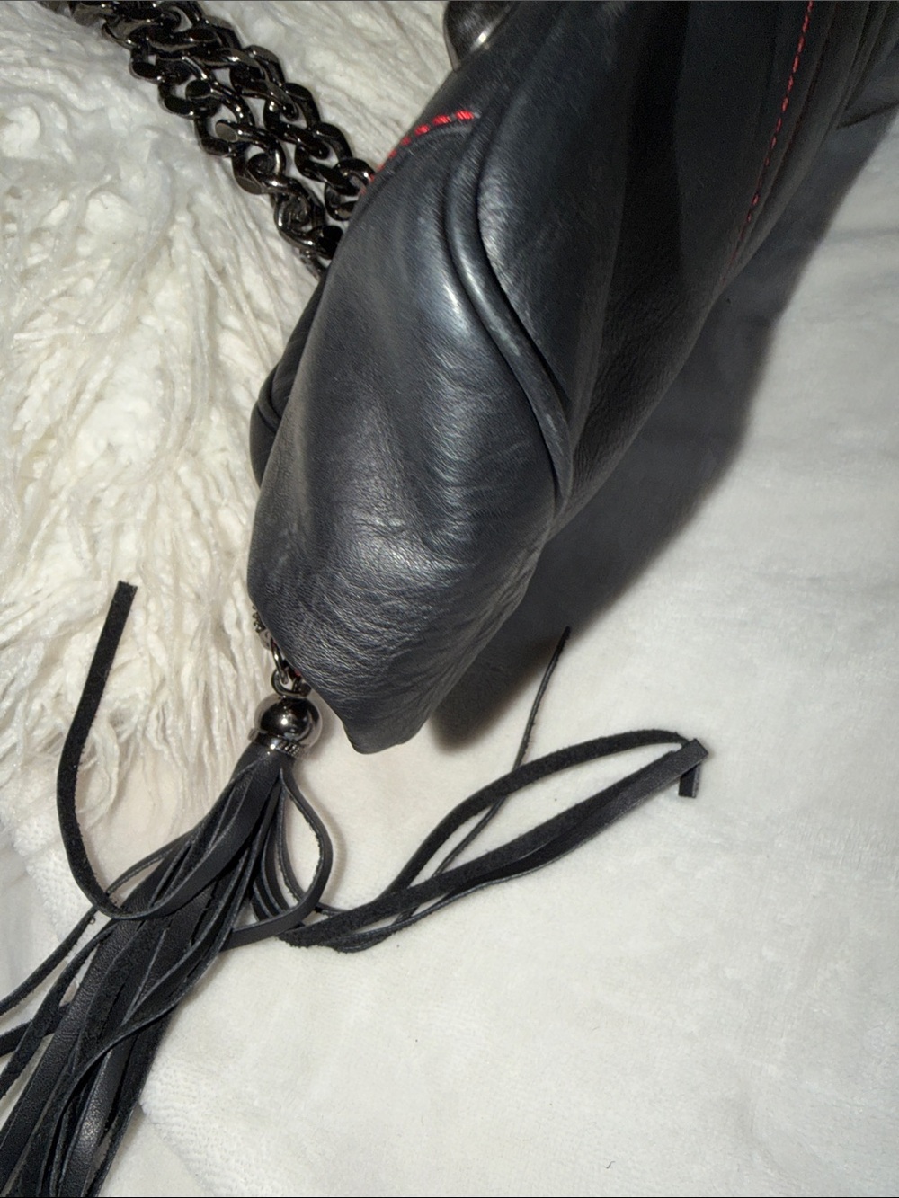 Valentino Black Leather Shoulder Bag with Chain Straps and Heart Charm. - Picture 3 of 6